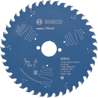 Plov kot Bosch Expert for Wood, pr. 190 mm, otvor 30 mm, 40 zubov, b1 2,0 mm