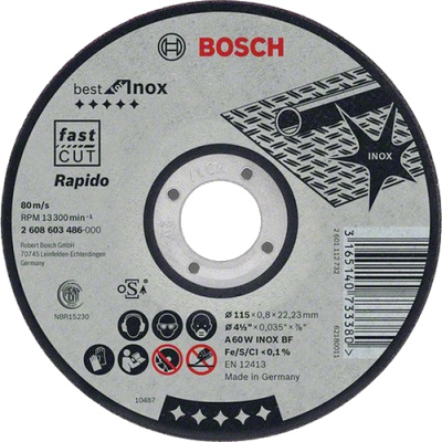 Rezací kotúč Bosch Best for Inox Rapido rovný, pr. 125 mm, hrúbka 0,8 mm
