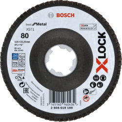 Vejárovitý kotúč X571 Bosch X-LOCK Best for Metal, fibrová doska, prelis, 115 mm, P 80