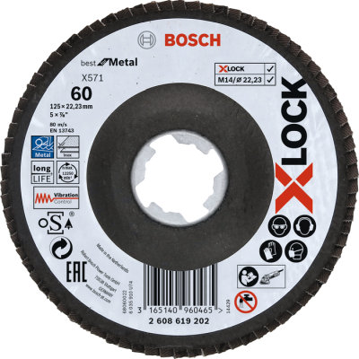 Vejrovit kot X571 Bosch X-LOCK Best for Metal, fibrov doska, prelis, 125 mm, P 60