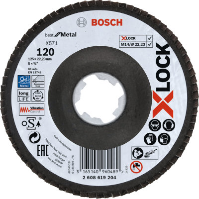 Vejrovit kot X571 Bosch X-LOCK Best for Metal, fibrov doska, prelis, 125 mm, P 120