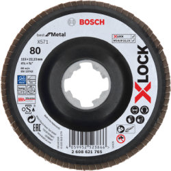 Vejárovitý kotúč X571 Bosch X-LOCK Best for Metal, plastová doska, prelis, 115 mm, P 80