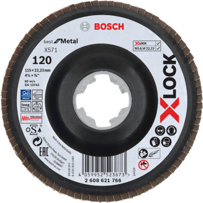 Vejrovit kot X571 Bosch X-LOCK Best for Metal, plastov doska, prelis, 115 mm, P 120